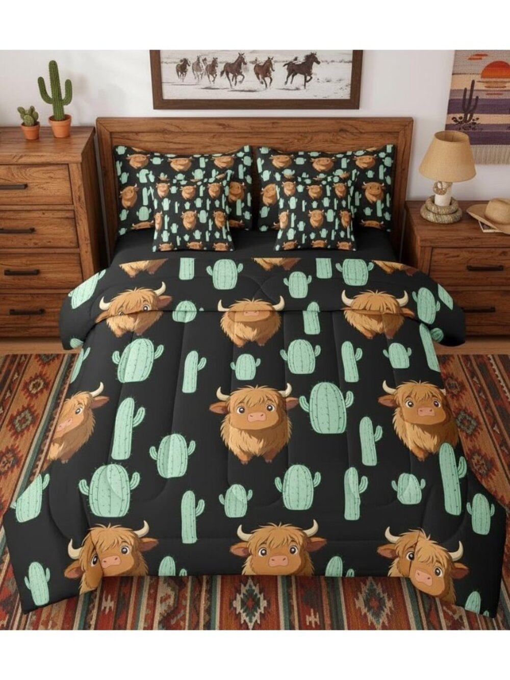 Highland Cow Comforter Set Full 7 Piece Western Cow Cactus Bed in A Bag Cattle